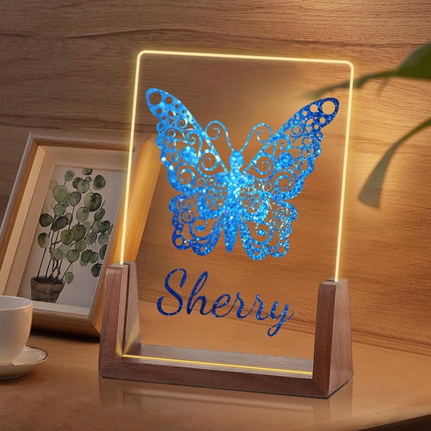 Luz de noche de mariposa personalizada para niñas, regalos de cumpleaños de Navidad personalizados para niñas, luz de noche de acrílico, decoración de guardería para bebés, lámpara de noche, regalos ú