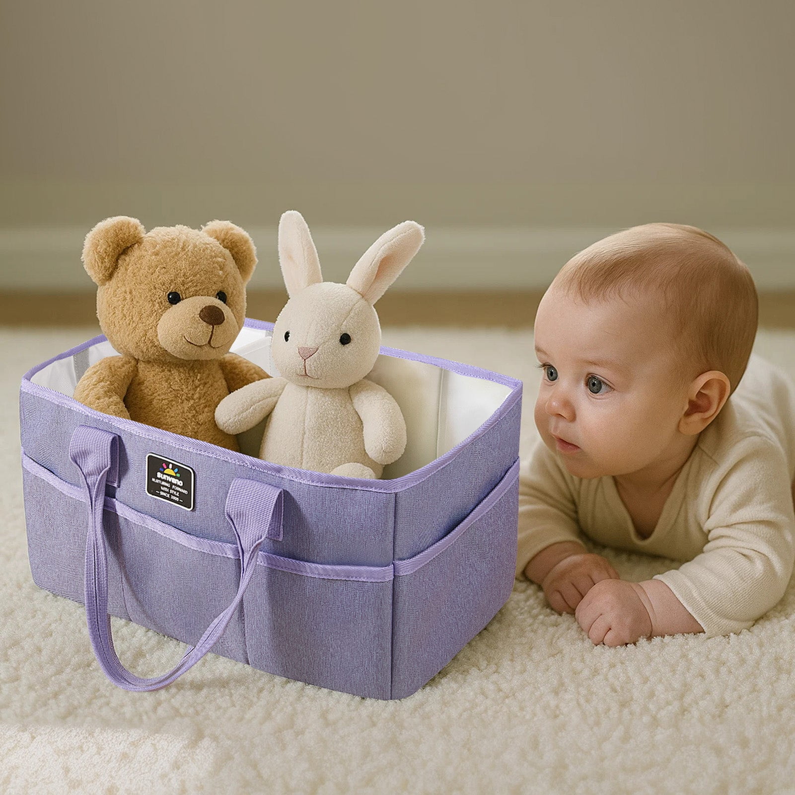 Sunveno Large Polyester Nursery Portable Diaper Caddy Organizer for Changing Station
