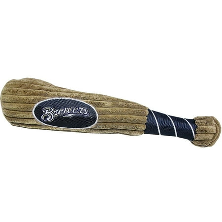 Pets First MLB Milwaukee Brewers BAT TOY for DOGS & CATS. 29 MLB Teams available. - Plush PET TOY with inner SQUEAKER. Officially Licensed Baseball BAT.
