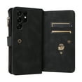 thumbnail image 5 of Allytech Zipper Pocket Case for Samsung Galaxy S24 Ultra, Flip PU Leather Wallet Cover with Card Slots & Hand Strap, Shockproof Kickstand Magnetic Buckle Protective Stylish Cover - Black, 5 of 12