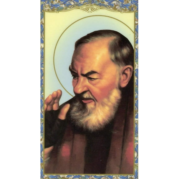 Autom co St. Padre Pio - Relic Laminated holy card - Blessed by Pope Francis 4.25inch x 2.5inch