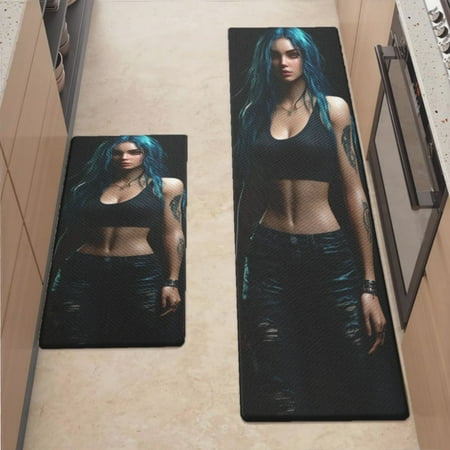 

Anti Fatigue Kitchen Mat Blue Hair Jin Kitchen Rugs Non Slip Cushioned Standing Mat for Sink Floor Laundry Office Desk Ultra 17.3 x 70.8