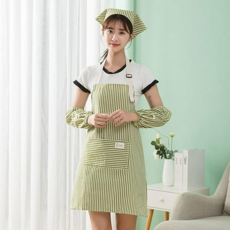

Women Kitchen Apron Three-piece Suit Household Cotton And Linen Japanese Style Apron Protect Hair/arms/clothes FYCONE