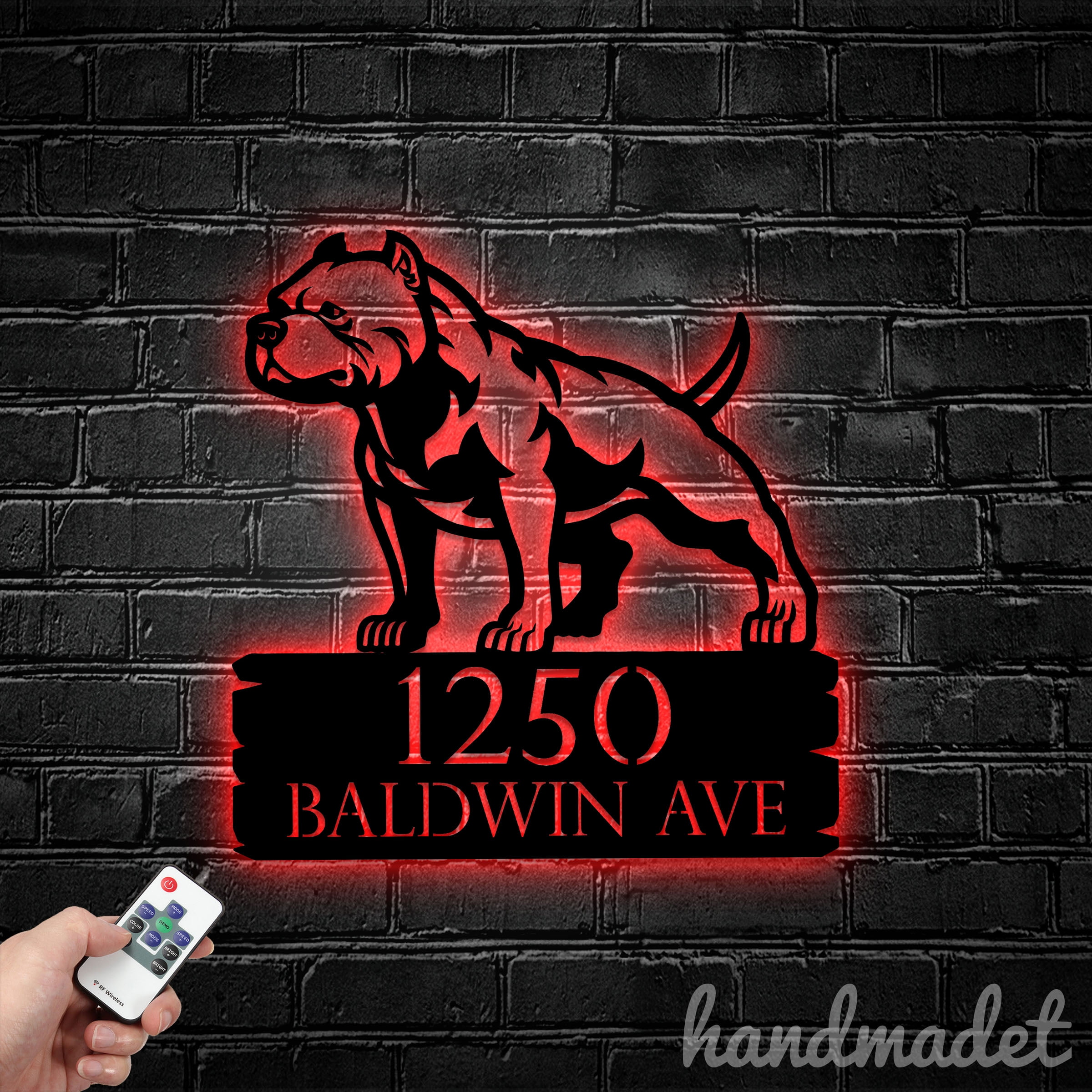Handmadetneonsign Pit Bull House Number, Pit Bull Home Address Metal, Dog House Address Sign 67592