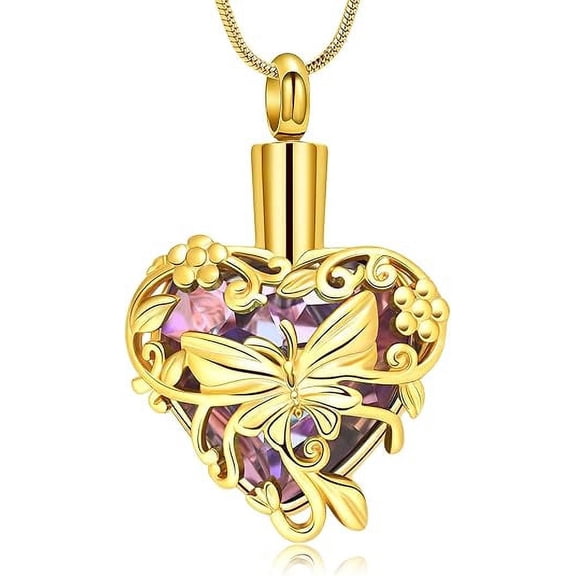 Butterfly & Heart Urn Necklaces for Ashes Urn Jewelry for Human Pet Heart Urn Necklace for Ashes for Women Men Memorial Lockets Ashes Pendant