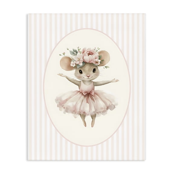 Stupell Industries Cottage Nursery Ballerina Mouse Striped Canvas Art, 16 x 20, by LSR Design Studio