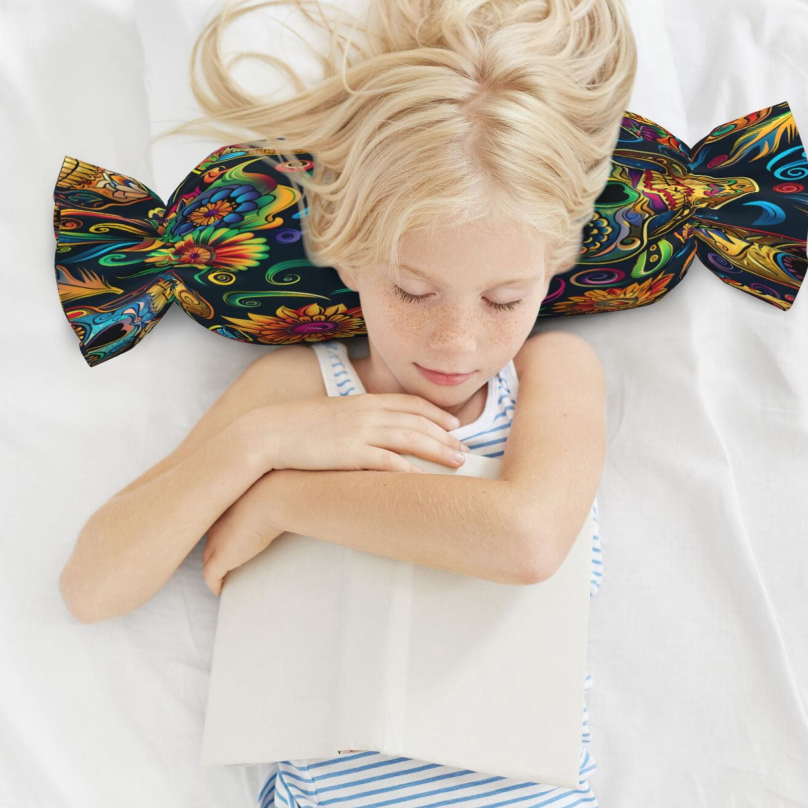 Candy Throw Pillow Travel Cervical Pillow Cylindrical Neck Body Cushion With Insert For Bed Couch Home Decor 9.8x24.4in Festive Sugar Skulls (10)