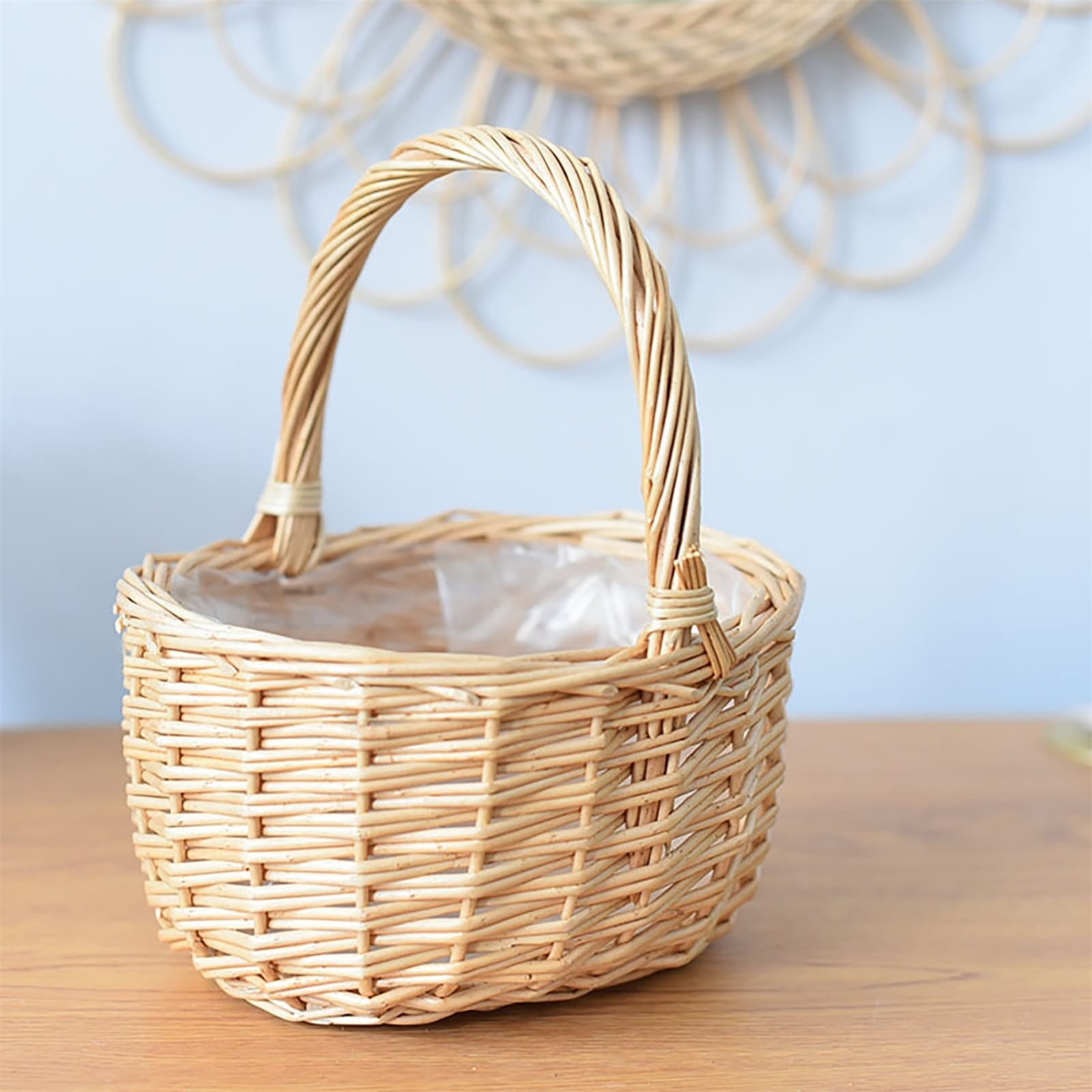 Kjfeif Handwoven Rattan Basket with Handles, Multi‑Function Round Container for Easter, Picnic, Wedding, Fruit Storage and Home Garden Decoration