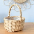 thumbnail image 6 of SeekLGT Flower Girl Basket Wedding Wicker Rattan Decorative Round with Handle Lace Bow Rustic Flower Girl Accessories Candy Picnic, 6 of 7