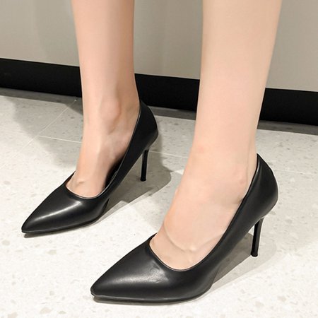 

NEGJ Fashion Summer And Autumn Women Casual Shoes High Heel Pointed Toe Solid Color Black Style