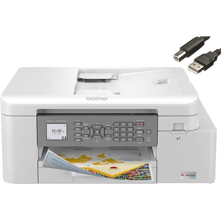Brother Mfc-J4335DW INKvestment Tank All-in-One Color Inkjet Printer, Print Scan Copy Fax, White - Bundle Cefesfy Printer Cable