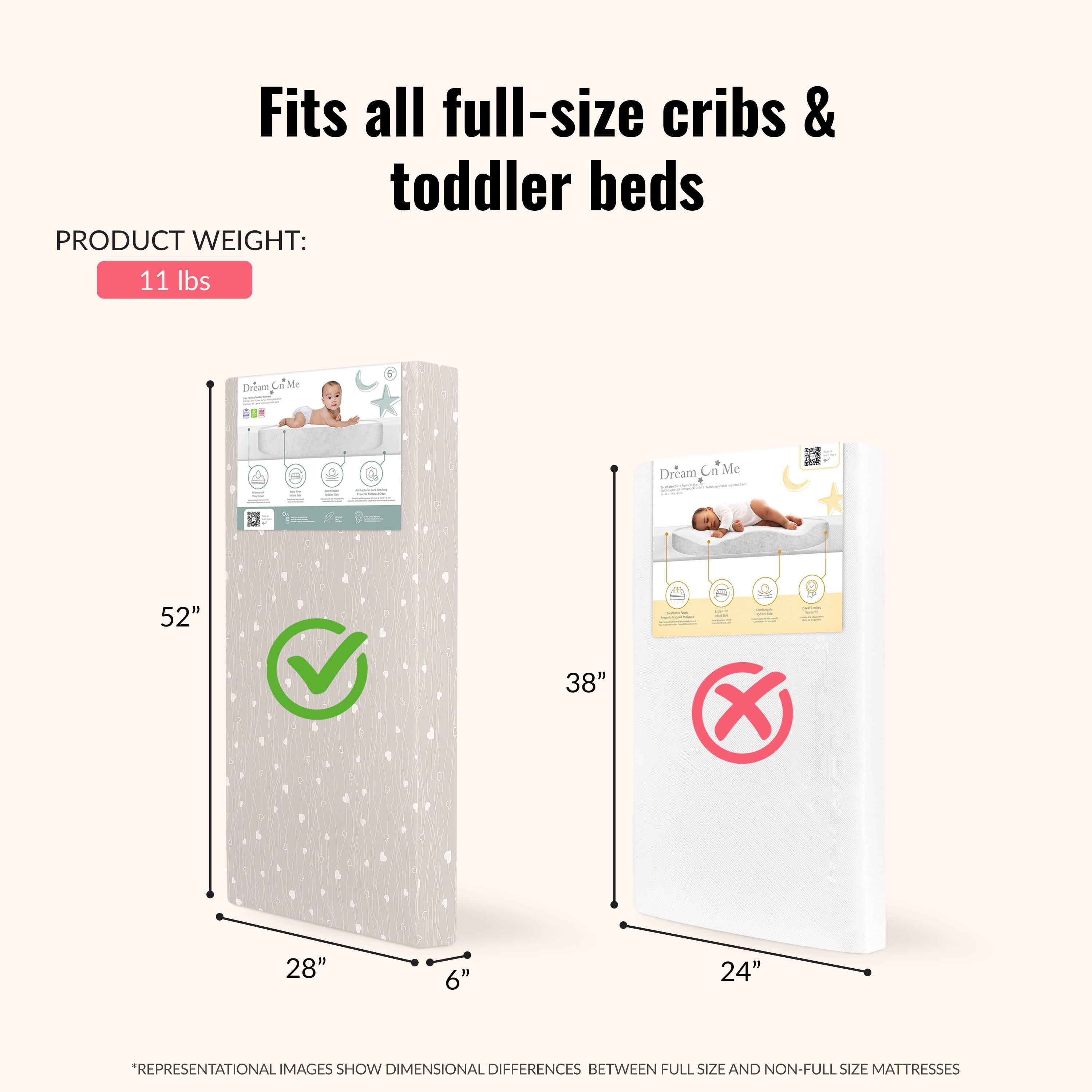 Dream On Me Modern Love 2 in 1 Infant and Toddler Mattress / Greenguard Gold Environment Safe Baby Mattress/ JPMA Certified Infant Mattress / Waterproof Vinyl Cover/ Maximum Support And Safety