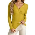 thumbnail image 3 of Gyexs Womens Long Sleeve V Neck Sweaters Ribbed Knit Slim Fit Lightweight Sweater Solid Basic Casual Pullover Tops, Z01 Yellow, Size M, 3 of 6