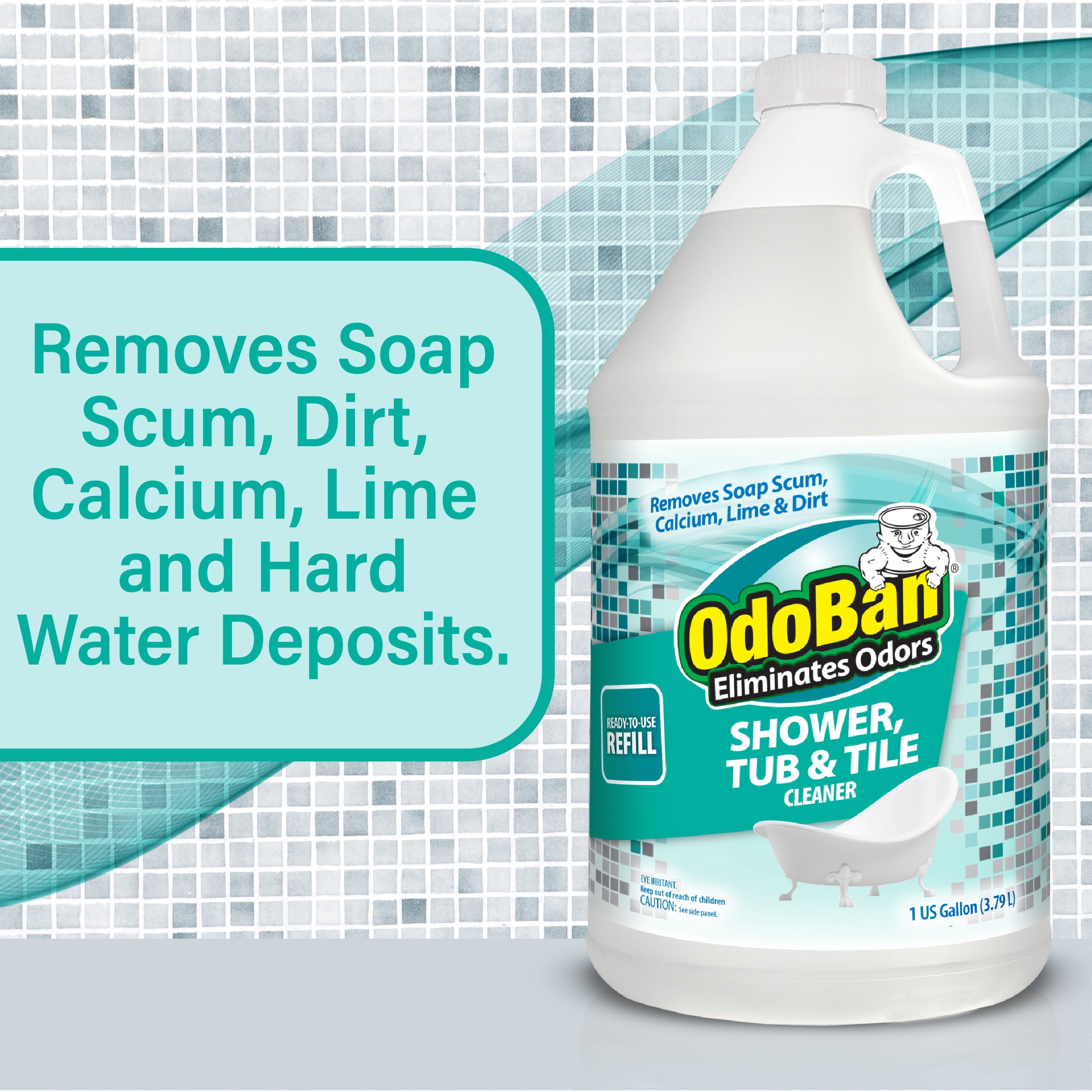 OdoBan Ready-to-Use Shower Tub & Tile Cleaner, 32 Fl Oz Spray Bottle and 1 Gallon Refill