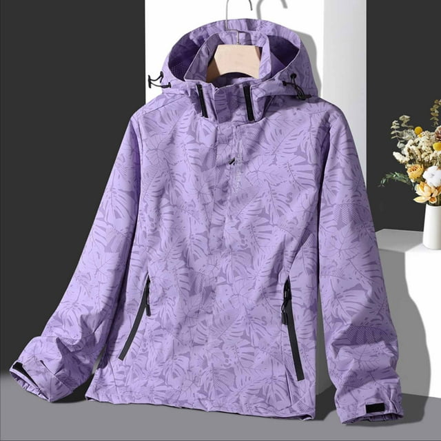 LSLJS Manteau/veste Décontracté(E) pour Femmes, Extérieur, Couples, à une Seule Couche, Col à Revers, Fermeture Éclair, Coupe Ample, Doux, Haut à Manches Longues, à Capuche, Manteau/veste Décontracté(E) ( Violet, G)