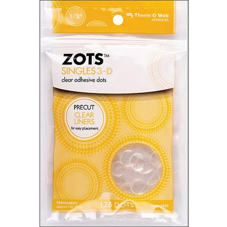 Zots Singles Clear Adhesive Dots-3-D 1/2 Inch X 1/8 Inch Thick 125