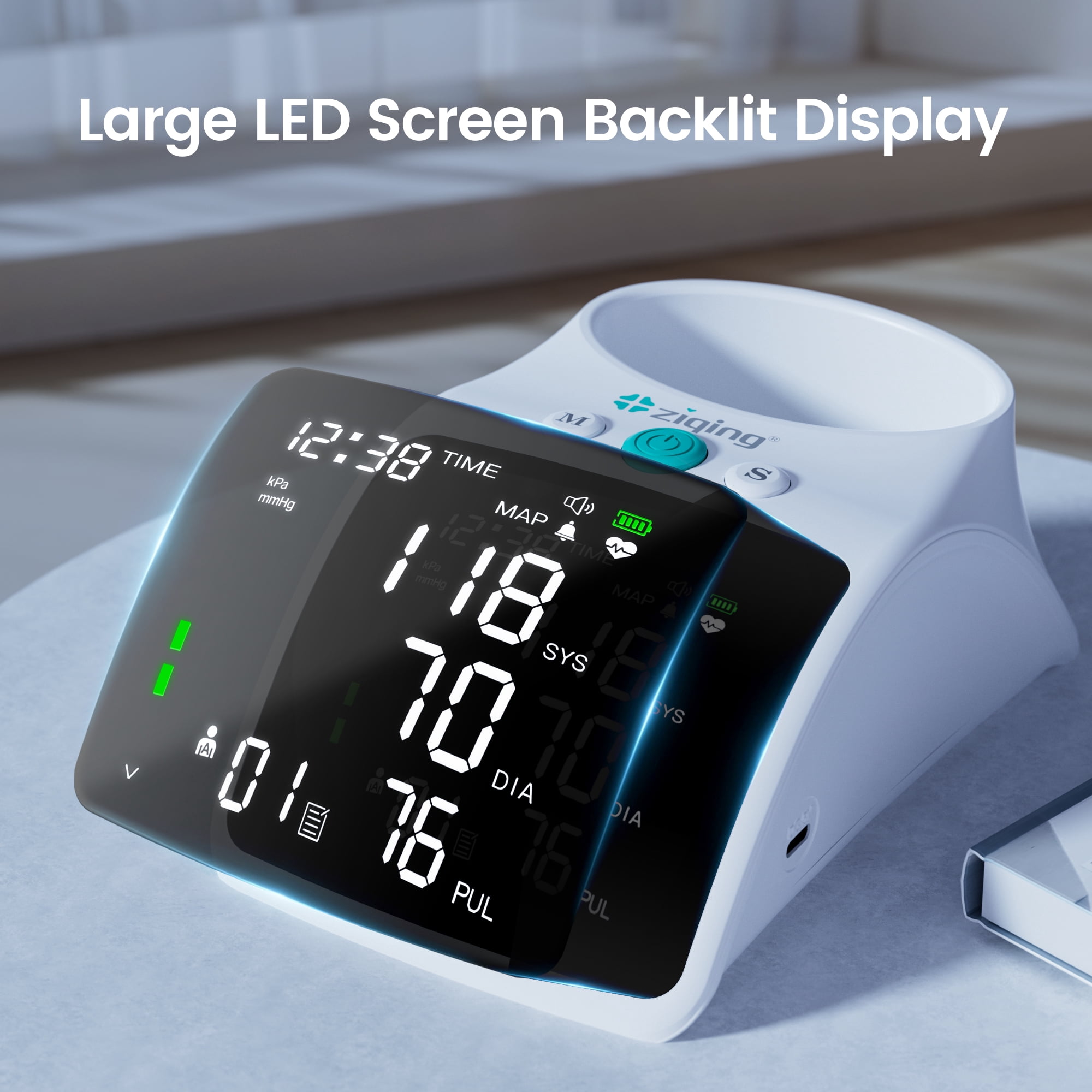 Automatic Upper Arm Blood Pressure Monitor - Dual User Mode & Cuff Storage，Large LED Screen for Home Use