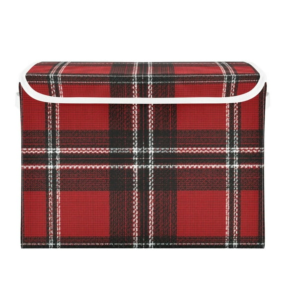 Red Black Tartan Plaids Fabric Texture Foldable Storage Bin with Lid and Handle Collapsible Storage Box 16.5 x 12.6 x 11.8 inches