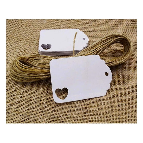 500 PCS Gift Tags/ Hang Tags with Free Strings, Scalloped Tag Style Color Rectangular With Heart Punched