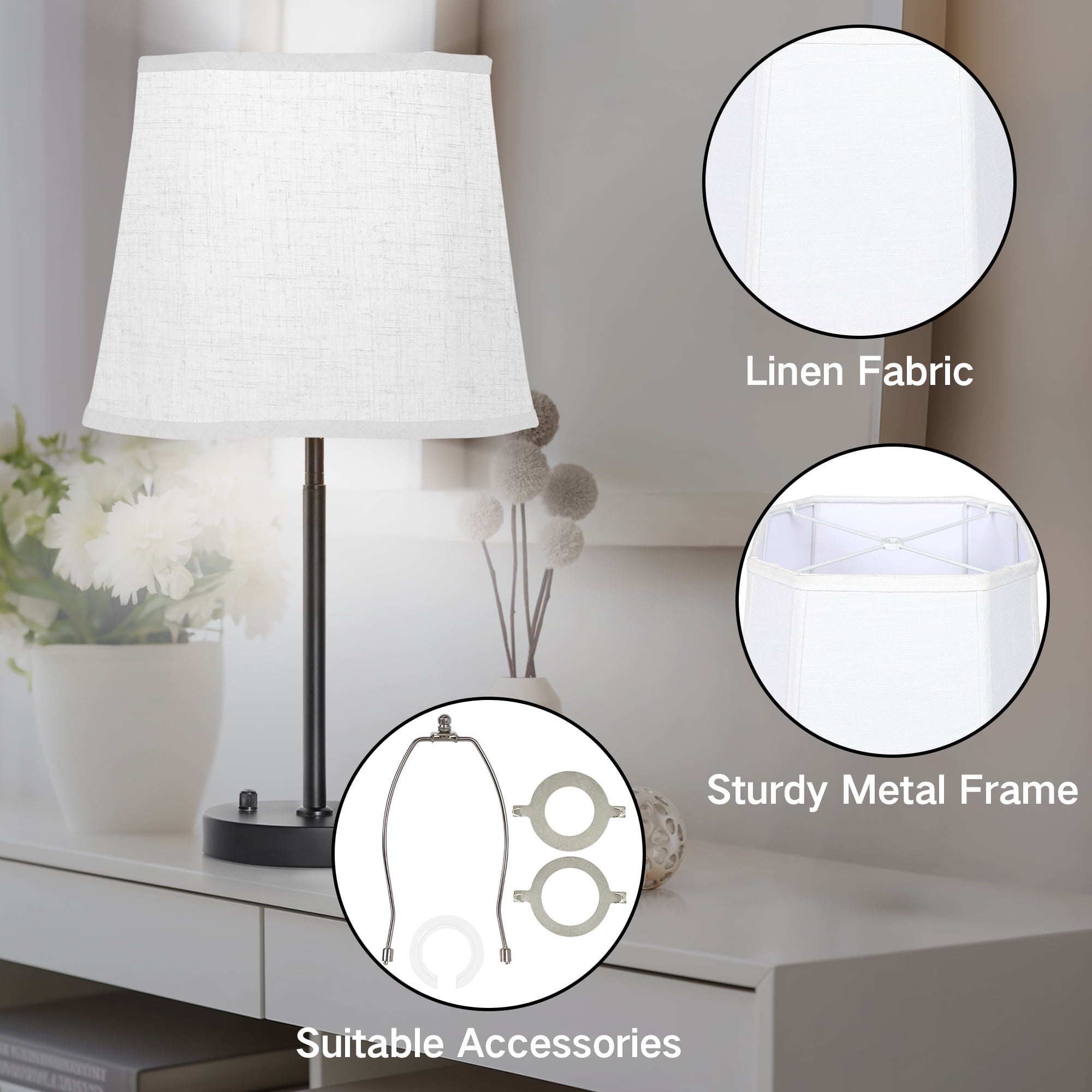 OUTON White Lamp Shades for Floor Lamps, Replacement Linen Lampshades for Table Lamps & Bedside Lamps, 10" Top x 13" Bottom x 10.25" High, Easy to Assemble