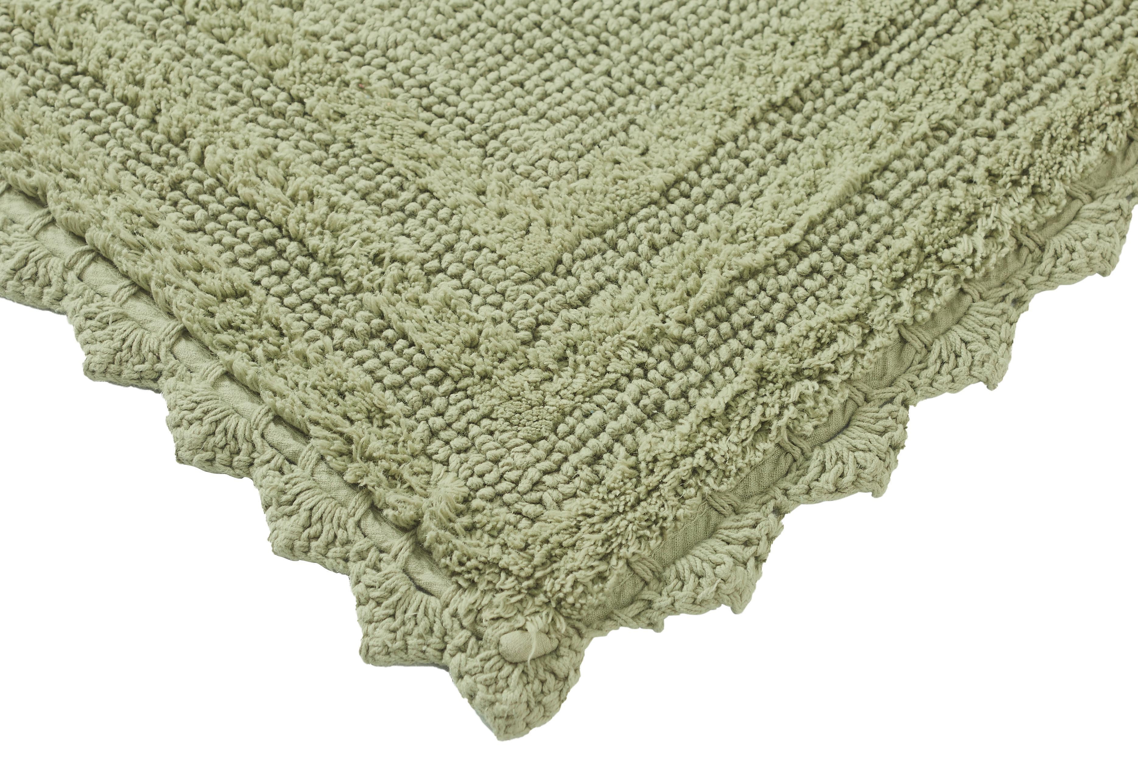 Better Trends 3 Piece Bathroom Rug Set 100% Cotton, Extra Soft Tufted Bath Mat, Water Absorbent & Reversible Mat, Sage Lilly Crochet Collection