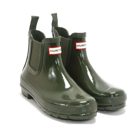 Hunter Women's Original Chelsea Gloss Rain Boots, Dark Olive,6 M US