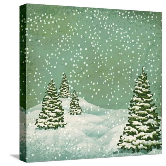 Art.com Vintage Postcard with Christmas Trees, Snow (Jpeg Version) Stretched Canvas Print Wall Art by Alkestida, 16" x 16"