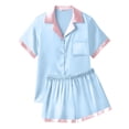 thumbnail image 4 of Ekouaer Womens Silk Satin Pajama Set Short Sleeve PJs 2 Piece Button Down Top and Shorts Notch Collar Sleepwear Sets Soft Pjs, 4 of 6
