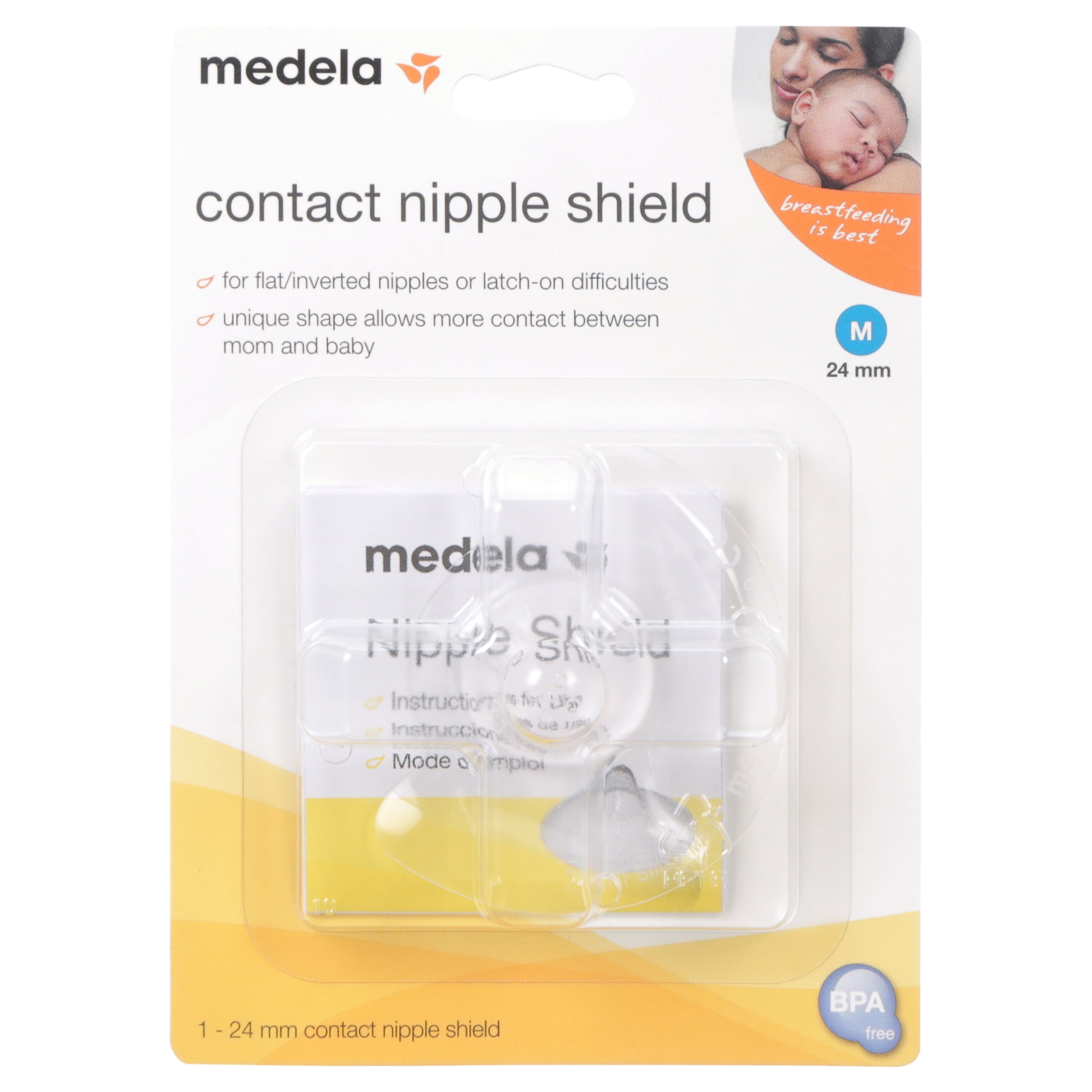 Medela Contact Nipple Shields, 24mm, Silicone, DEHP & BPA Free, Clear,  67203NA, 1 Each