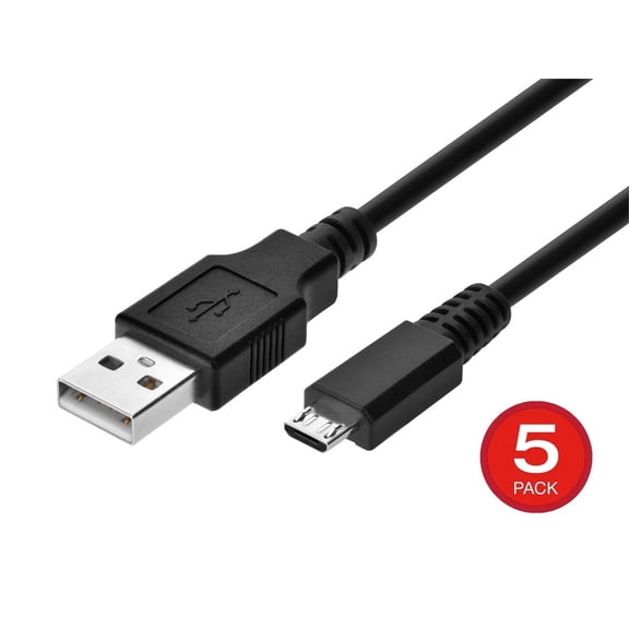 Monoprice USB Type-A to Micro Type-B 2.0 Cable - Black - 3 Feet (5-Pack) 5-Pin 28/28AWG, For Smartphones and Tablets