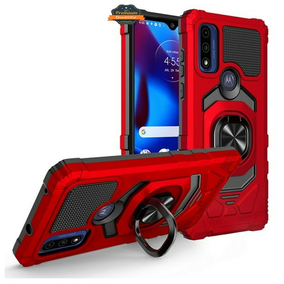 For Motorola Moto G Power 2022 Hybrid Magnetic Car Mount Ring Kickstand Stand Holder Armor Protective [Military Grade] Phone Case Cover by Xpression [Red]