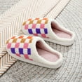 thumbnail image 5 of Fuzzy Slippers For Women Couple Winter Multicolored Plaid Pattern Cartoon Warm Padded Cotton Slippers Warm Cozy Winter House Slippers Bedroom Indoor House Shoes, 5 of 7