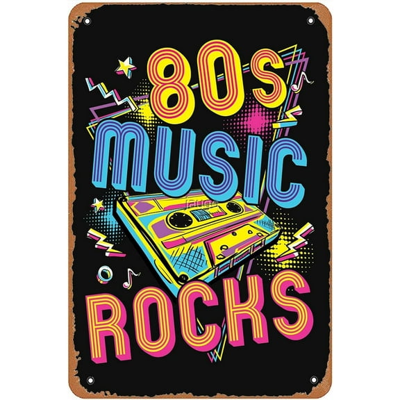 8 x 12 in Metal Tin Sign - 80s Music Rocks Sign Wall Decor Art Poster Vintage Metal Tin Sign for Funny Garage Bathroom Room Office Man Cave Pub Restaurant Sign Wall Decoration Gift 8x12 In