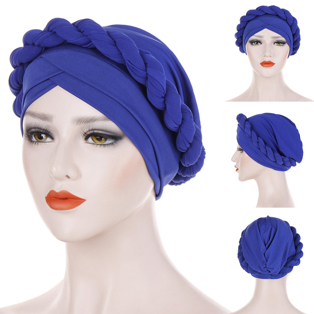 SANWOOD Turban Hat, Fashion Pure Color Braid Muslim Women Turban Hat Chemo Cap Headwrap Headwear - image 3 of 6