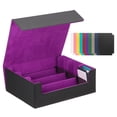 thumbnail image 1 of Caja de almacenamiento de cartas Uxcell, caja de almacenamiento de cartas Commander, caja de mazo que sostiene más de 1800 cartas, caja de cuero con cierre magnético y 10 divisores, Negro/Púrpura, 1 of 7