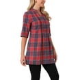 thumbnail image 4 of INSPIRE CHIC Women's Vintage Check Button Down Shirts V Neck 3/4 Sleeve Christmas Plaid Casual Tunic Blouse Top XL Red, 4 of 6