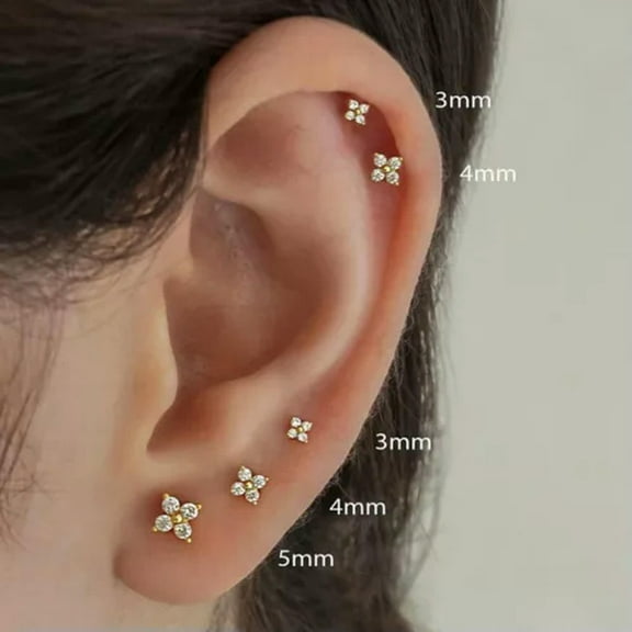 K-KED 1Pair Tiny Flower Studs CZ Tragus Helix Cartilage Earrings Upper Ear Piercing-3mm-Silver-1pair