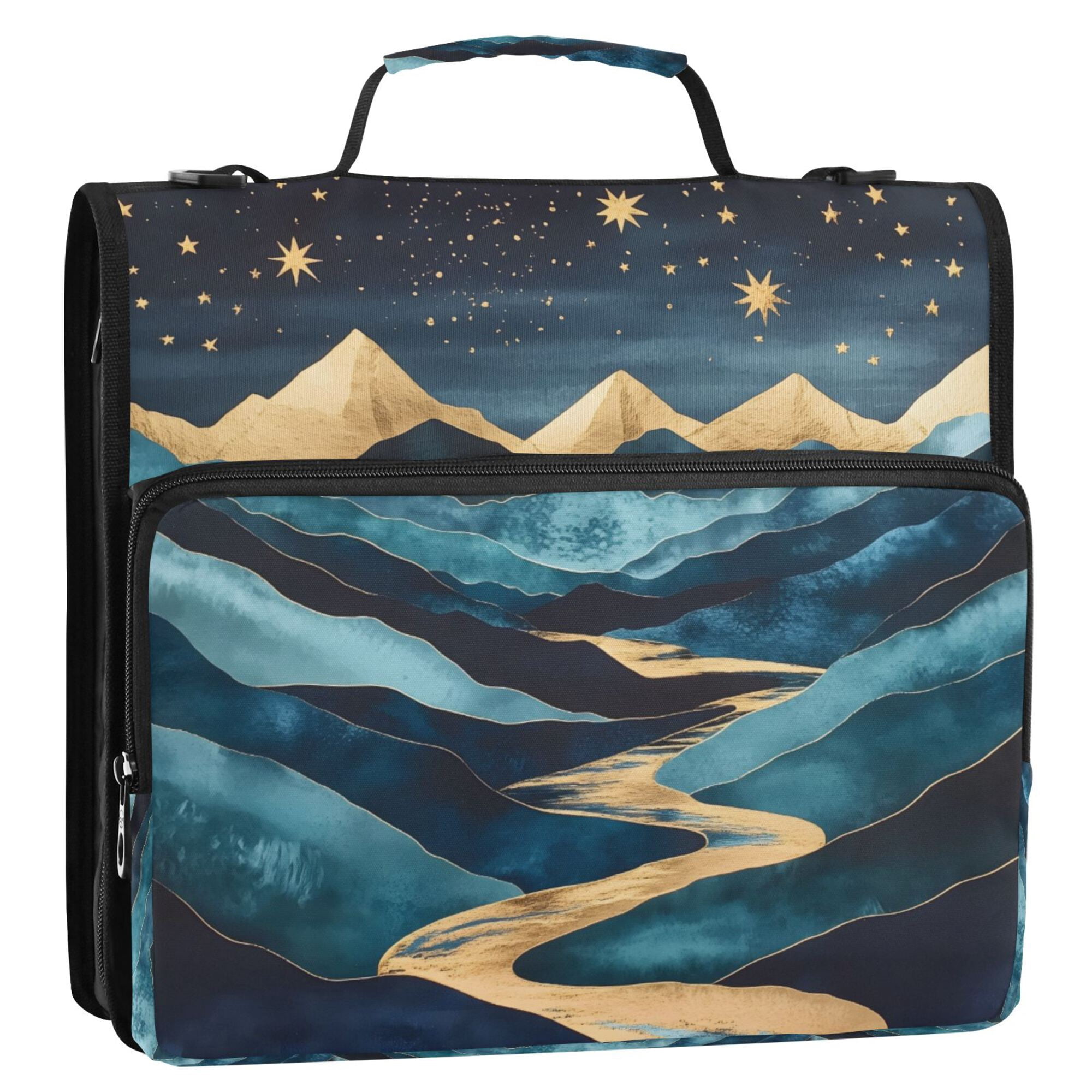 FORMRS Zipper Binder with Shoulder Strap 2-inch Ring 500 Sheet Capacity File Bag, Dark Mountains