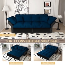 Timbernest 74.8" Sofa Bed Queen Size, 3-in-1 Convertible Sleeper Sofa, Tufted Velvet Loveseat with Pull Out Bed, Blue Black
