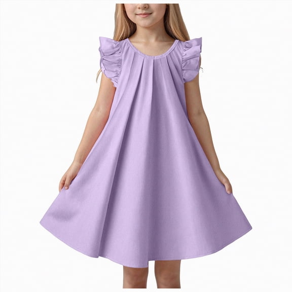 Hessimy Toddler Girl Back to School First Day of Pre K Kindergarten Smocked Short Sleeve Summer Dress,cute outfit(Purple,5-6 Years)