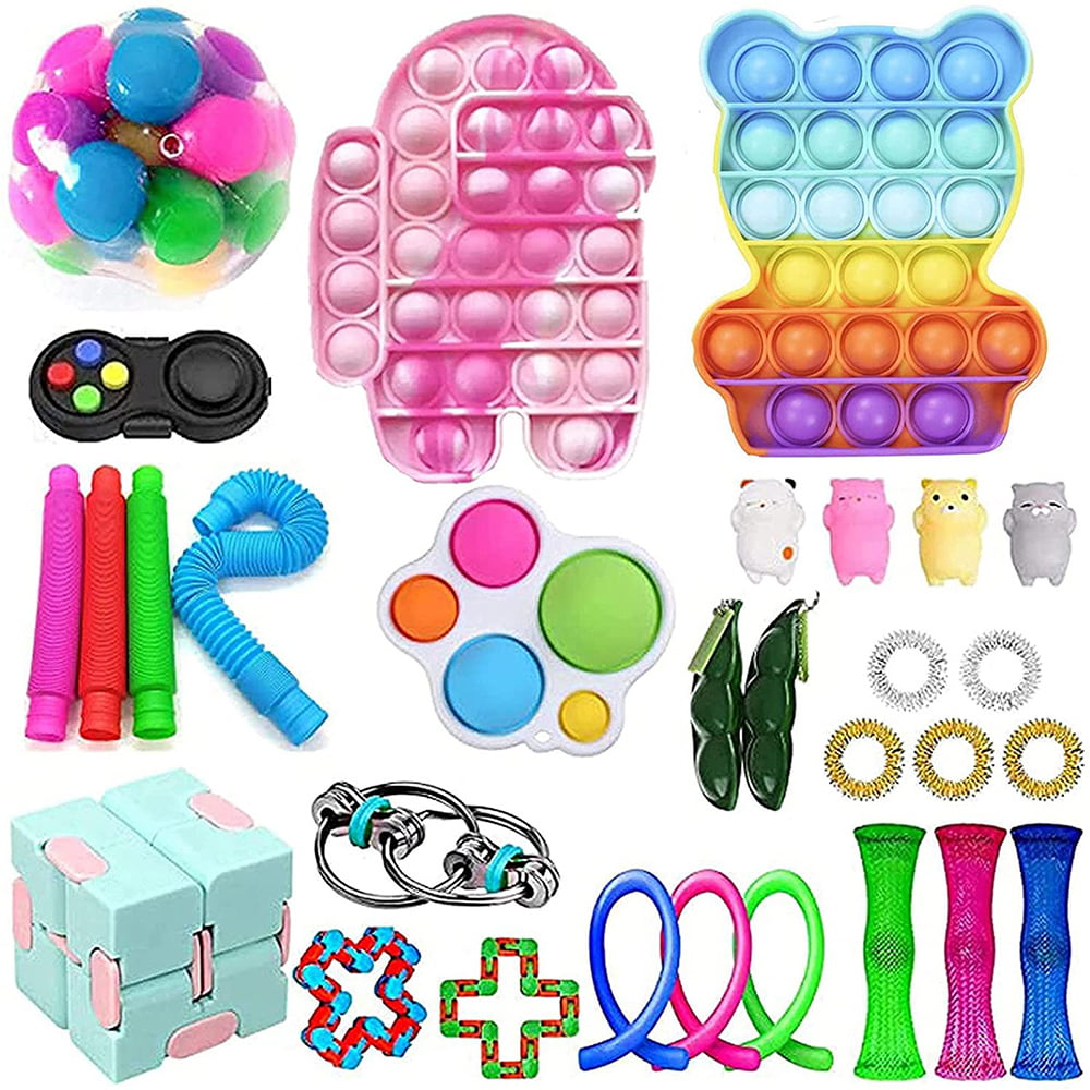2pcs/set Push Pop Bubble Sensory Fidget Toy Stress Relief Special Needs Kids Toy 