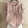 thumbnail image 2 of Fsqjgq Womens Summer Tops Elegant Shirts Blouses Oversized Cotton Linen Tops Vintage Floral Printed Tunic Tops T-Shirt Plus Size Short Sleeve Graphic Button Down Shirts Ladies Blouses Summer Blou M, 2 of 3