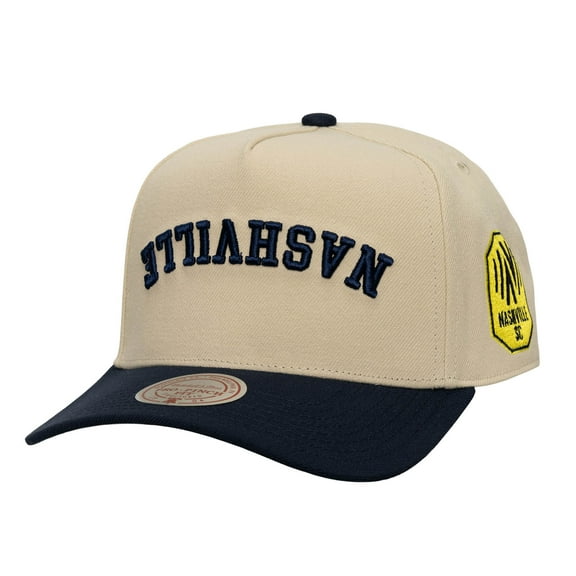 Men's Mitchell & Ness  Cream/Navy Nashville SC Upside Down Pro Pinch Snapback Hat