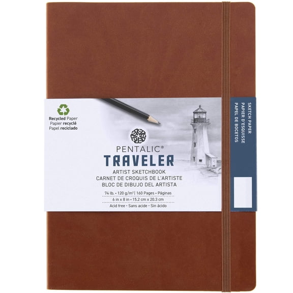 Pentalic - 8" x 6" Brown Traveler Pocket Artist Drawing Journal, 160 Pages, 74 lb. Paper