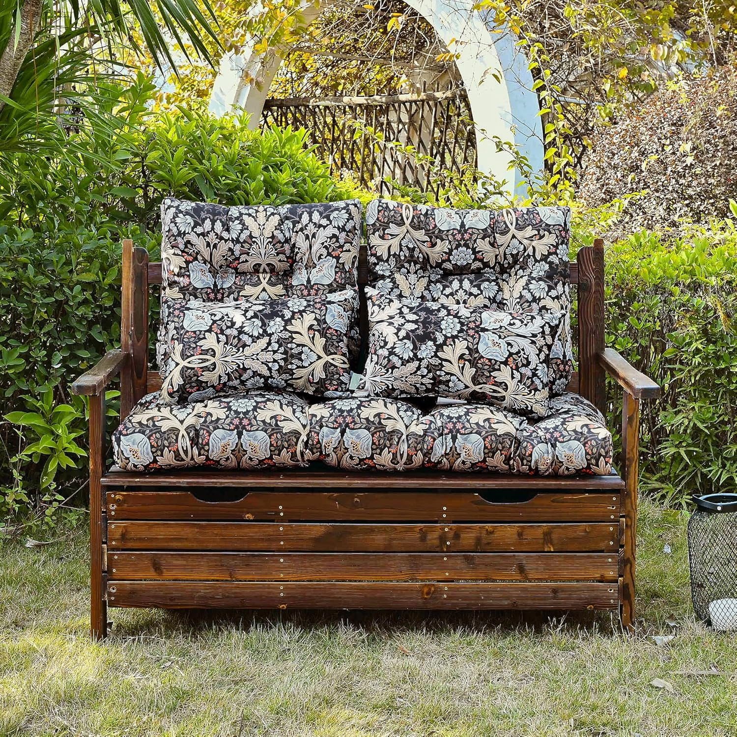 Outdoor Loveseat Cushions,5 Piece Wicker Chair Cushions Set,Tufted Cushons for Wicker Bench Patio Furniture,Floral