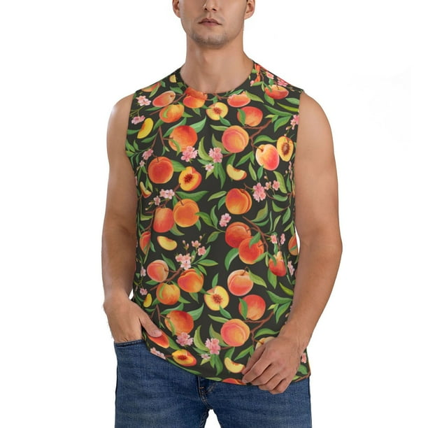 Fotbe Fruits Peach Men's Camiseta sin Mangas Estampada para Hombres, Playera Casual para Gimnasio, Entrenamiento, Playa-XX-Large