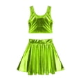 thumbnail image 3 of YONGHS Women's Alien Set Cheer Leader Outfit Metallic Crop Tank Top with Ruffle Skirt Hair Hoop Fluorescent Green L, 3 of 7