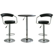 Retro Style Chrome Bar Table Set in Back with Adjustable Height Vinyl Padded Swivel Chairs (3-Piece)