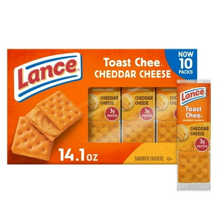 Lance Sandwich Crackers, ToastChee Cheddar, 10 Individually Wrapped Packs, 6 Sandwiches Each (Pack of 3)