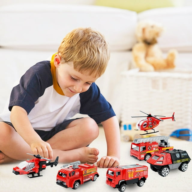 6Pcs 1/87 Diecast Special Polices Fire Truck Sliding Car Model Kids Toy Gift Car